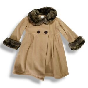 Starting Out Baby Girls Faux Fur Collar Babydoll‎ Dress Coat Camel Tan 24M